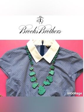 Brooks Brothers Blue Polka Dot Blouse with White Collar